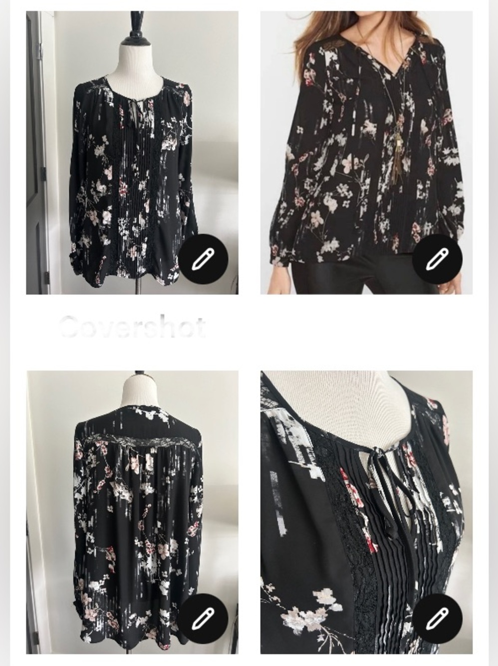 White House black market M Black Floral Tie-Neck Blouse